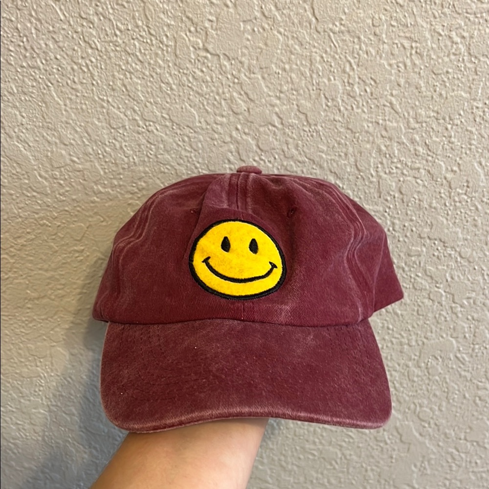 Burgundy Smiley Face Cap